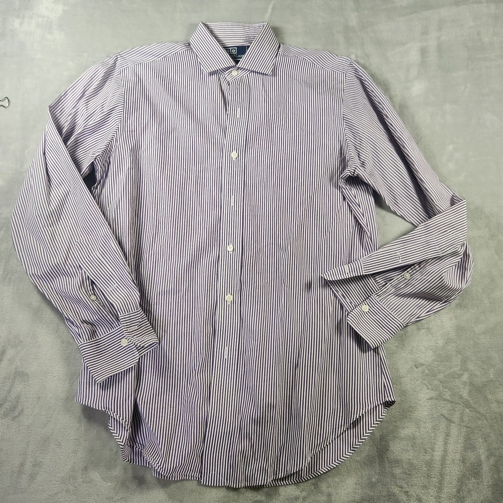 Polo Ralph Lauren Estate shirt Mens 15 32/33 Purple‎ white Stripe Button down